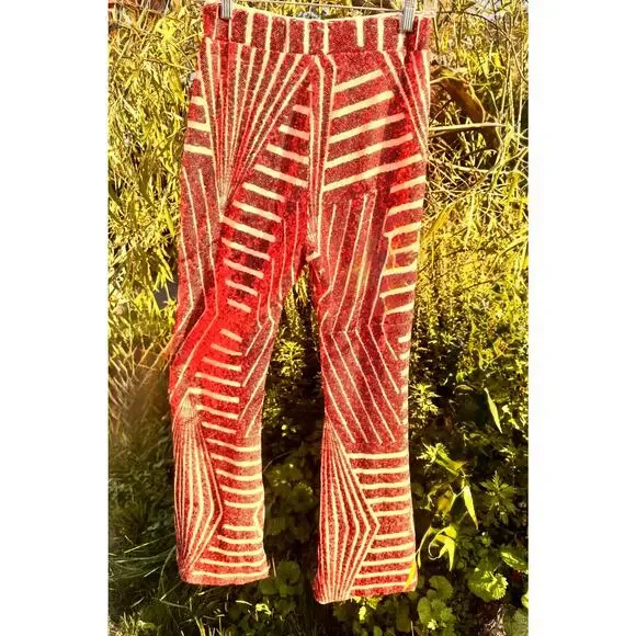 Red & Orange screaming stretch sequin flared stretch pants (125) - Picture 3 of 11